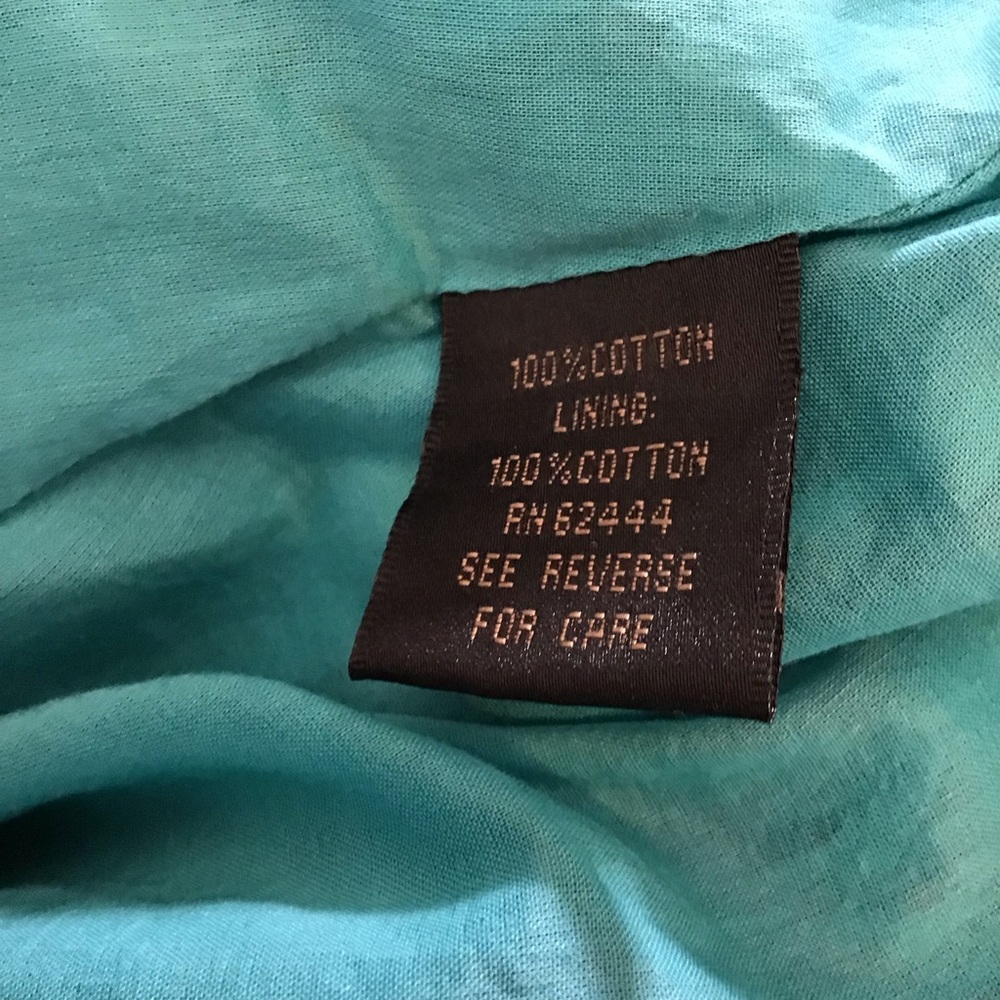 Nicole Miller Turquoise/Purple Cotton Ikat Strapless Dress Sz. 2 - Picture 6 of 7